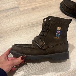 Polo Ralph Lauren Ranger Hi II flag Sweater Bear leather boots boys Youth LEON